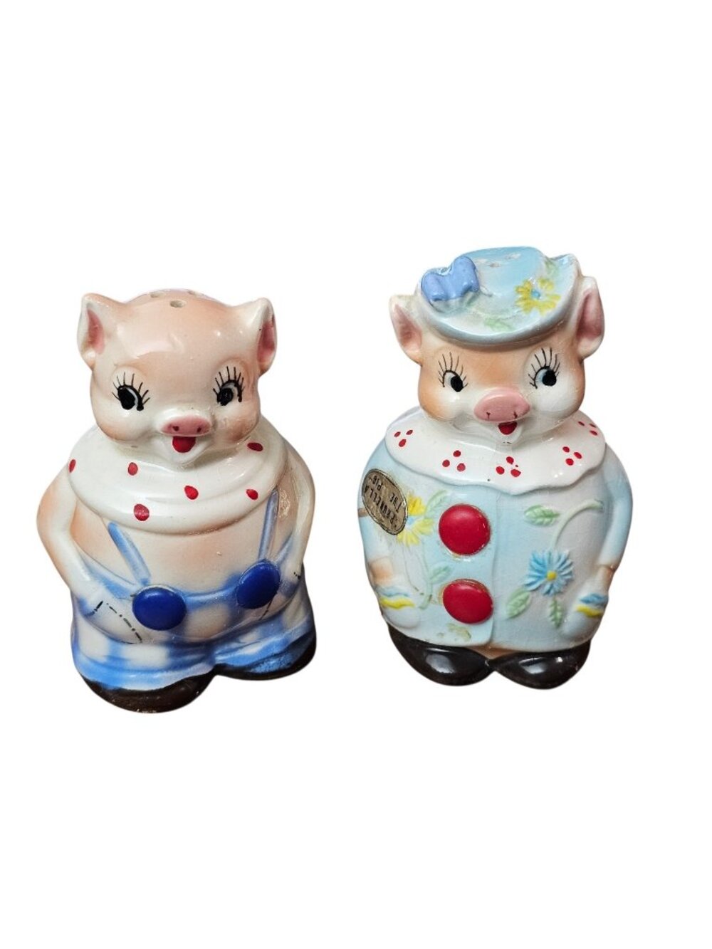 Vintage ENESCO Prunella Pomeroy Pig Salt & Pepper Shakers  4.5 " Lorraine Elam
